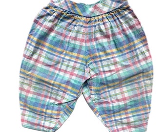 Vintage trousers Baby girl 3-6 months pastel plaid pants 1980s retro