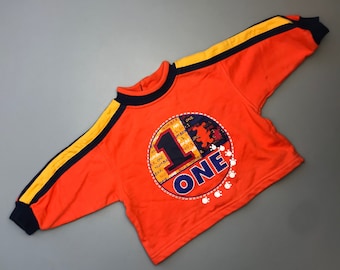 Vintage baby 1990s bright sweatshirt 3-6 months orange colour block 1990s girl boy