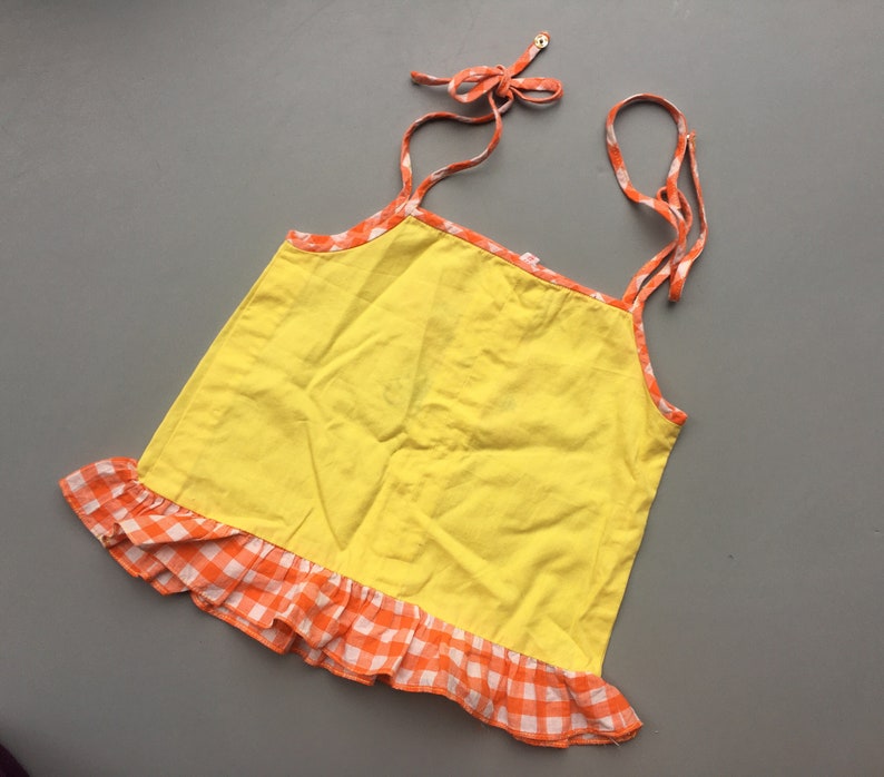 Vintage girls summer top 2-3 yellow 1980s embroidered