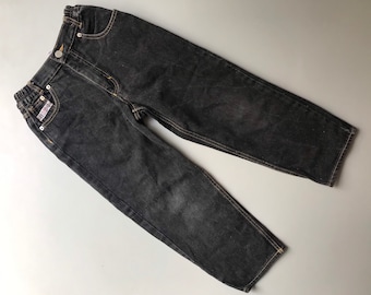 vintage 1990s jeans 7-8 ans noir high rise garçon fille pantalon rétro