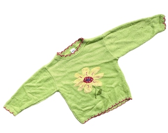 Vintage bright green sweater girl 2-3 years  1990s retro jumper