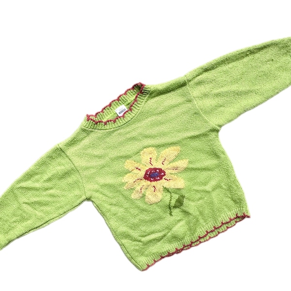 Vintage bright green sweater girl 2-3 years  1990s retro jumper