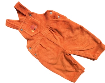 Vintage fleece orange 1990s overalls baby girl 6-9 months dungarees retro