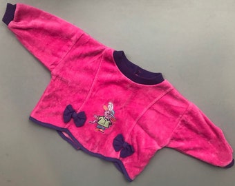 Vintage pink velour sweater baby girl winter 1990s 0-3 months 3-6  bows cat