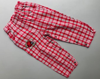 Vintage Lego plaid pants baby 12-18 months boy girl bright 1990s green trousers red ladybug
