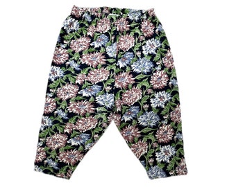 Vintage girls 12-18 months blue pink  floral leggings 1990s retro trousers