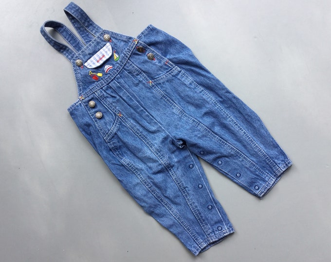 Vintage Denim Bubble Overalls Baby Boy Girl 36 Months Dungarees 1980s