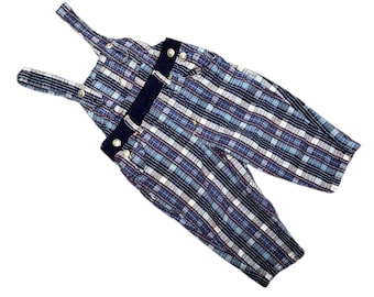 Vintage 1990s blue plaid overalls 12-18 months