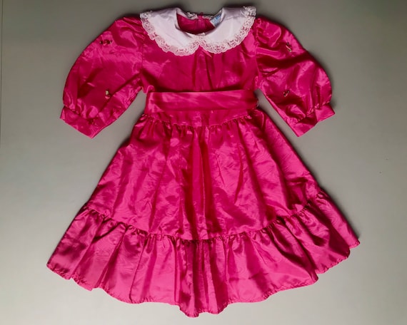 Vintage pink satin dress girl 3t 3-4 years lace  … - image 1