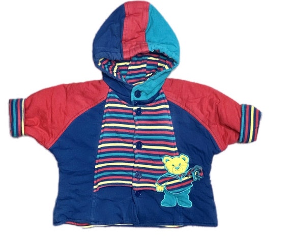 Vintage baby padded bright colour block hoodie 6-… - image 1