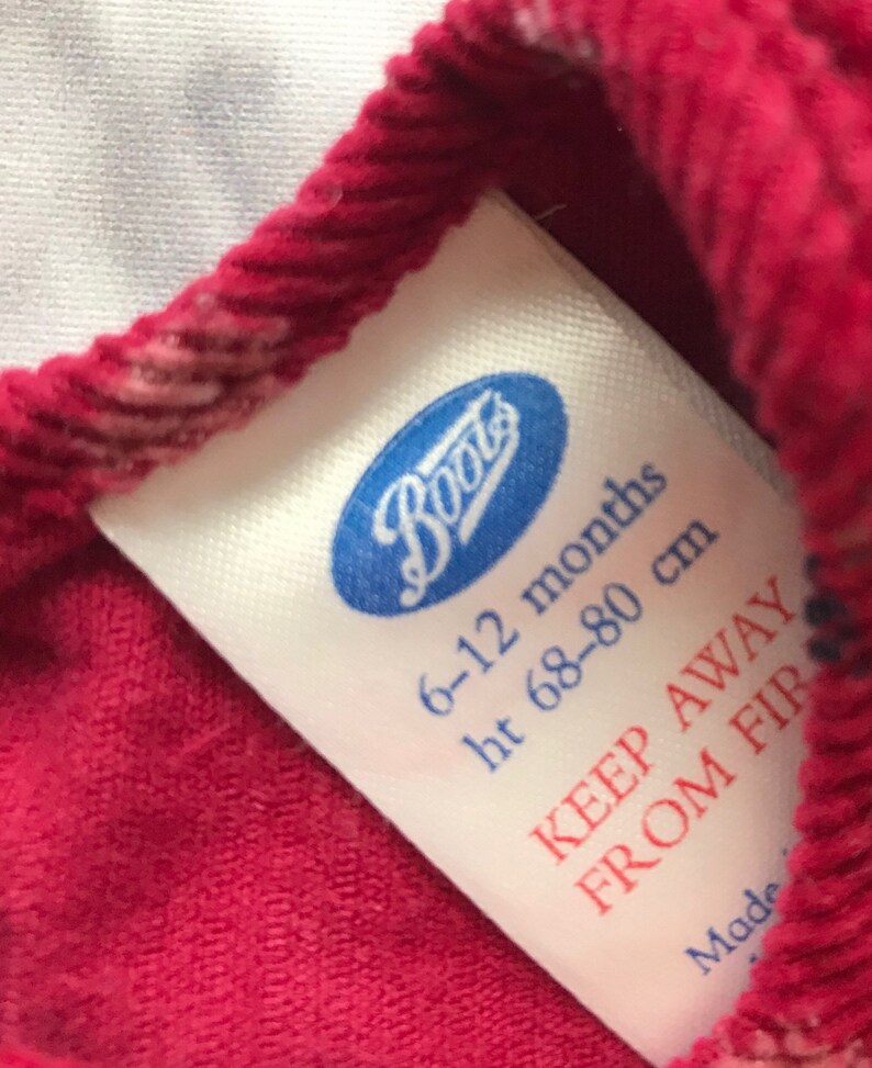 Vintage floral corduroy jumper dress dark red baby girl 6-9 9-12 months 1990s retro