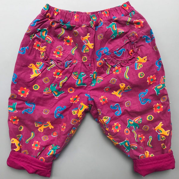 pantalon magenta rembourré vintage baby girl pantalon chevaux multicolores pantalon 1990s 9-12 mois volants