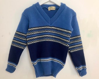 Vintage sweater boy 5-6 years 4-5 1980s blue stripe jumper kids retro girl