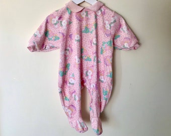 Vintage velour baby girl pink 0-3 months playsuit 1990s romper winter