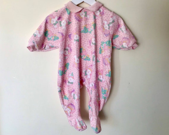 Vintage velour baby girl pink 0-3 months playsuit… - image 1