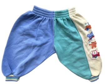 Vintage pastel kleur blok broek baby meisje jongen broek 12-18 maanden jaren 1990 groen blauw