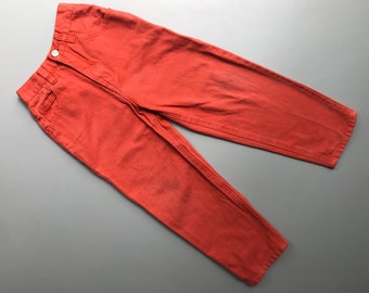 Vintage orange denim jeans 1990s high rise boy girl 6-7 years trousers retro bright trousers