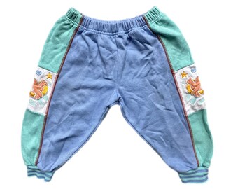 Vintage pastel colour block trousers girl boy pants 12-18 months 1990s 1980s blue green