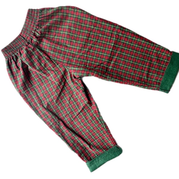 Vintage plaid trousers boy 18-24 months red green 1990s girl turn ups pants retro