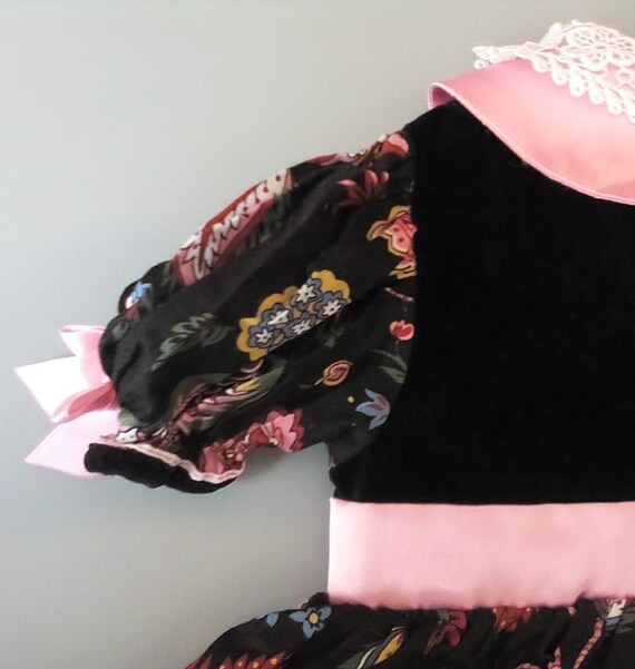 Velvet floral pink satin dress baby girl 9-12 mon… - image 3
