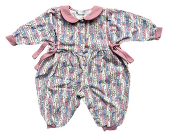 Floral vintage playsuit baby girl 18-24 months collar pink blue bow striped bubble