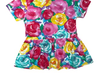 Vintage helles florales Sommerkleid Baby Mädchen 6-9 Monate Retro