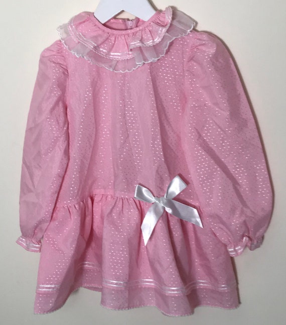 Pink vintage dress girl 2t age 2-3 years hearts s… - image 2