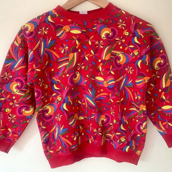 Vintage Oilily sweatshirt 5-6 years girl 1990s girls bright tropical pink orange  retro