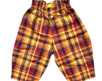 Vintage plaid trousers 9-12 months baby boy girl 1990s pants red orange tartan