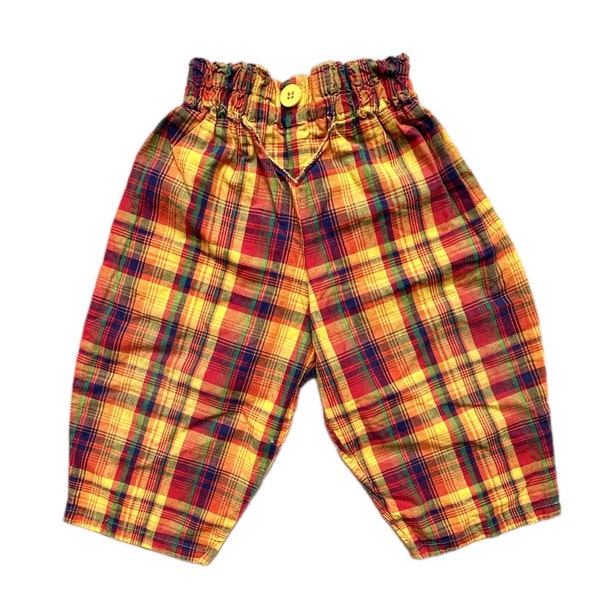 Vintage plaid trousers 9-12 months baby boy girl 1990s pants red orange tartan