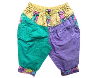 Vintage bright baby trousers pants 1990s  girl multicolored 12-18 months retro high waist