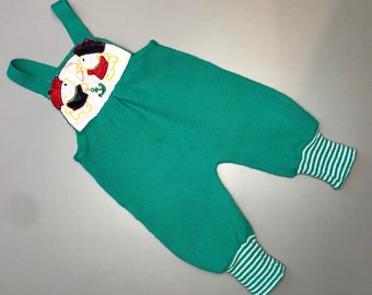 Vintage baby Knit overalls boy girl 0-3 months 3-6 dungarees 1980s green