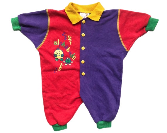 Vintage colour block baby playsuit 3-6 months 199… - image 1