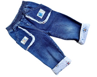 Boys vintage jeans denim trousers 12-18 months blue 1990s pants retro turn ups