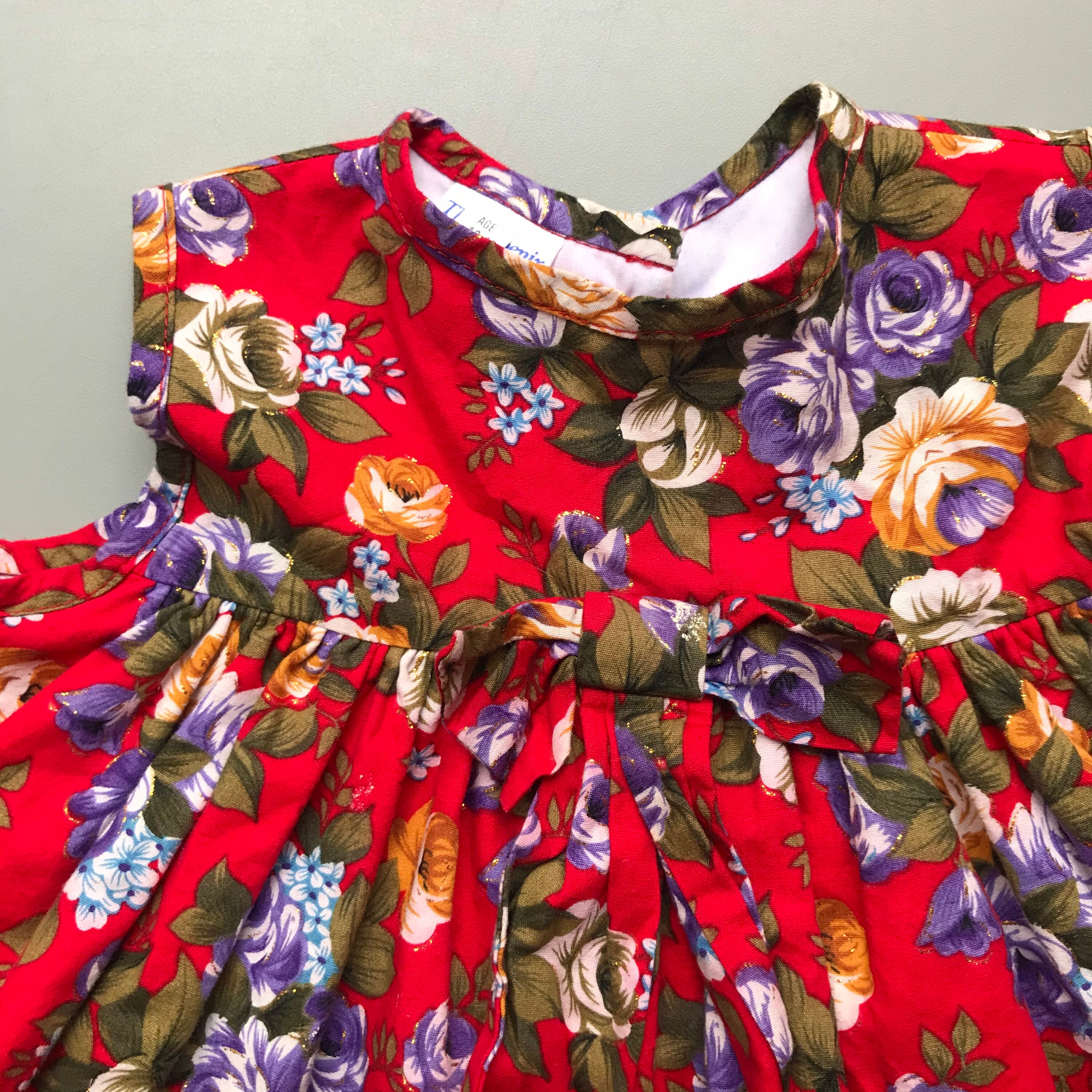 Vintage Spanish Red Gold Floral Dress Baby Girl 12-18 Months - Etsy UK