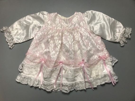 Vestido vintage niña meses 9-12 1980s blanco rosa encaje - Etsy España