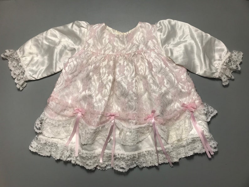 Vintage Dress Baby Girl 69 Months 912 1980s White Pink Lace Etsy