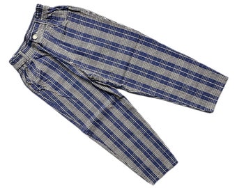 Vintage plaid trousers boy 3-4 years blue green 1990s girl 3t pants  retro