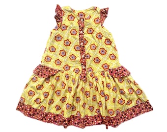 Vintage summer floral dress girl 4-5 years 4t 1990s retro sleeveless ruffles tiered