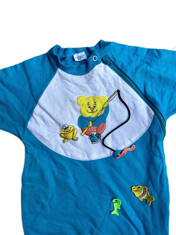 Vintage baby girl boy 3-6 months bright blue play… - image 2