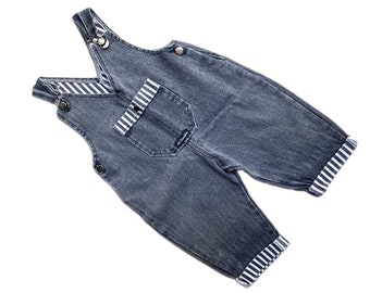 Vintage Denim overalls 3-6 months 1990s baby boy girl dungarees retro blue