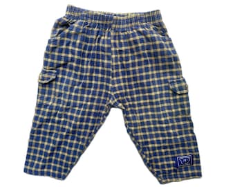 Vintage plaid baby trousers 18-24 months boy girl 1990s blue yellow high waisted