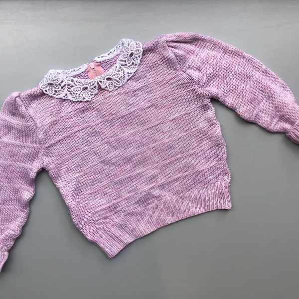 Vintage purple baby girl sweater 1980s lace collar 18-24 months pink