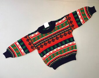 Vintage 1990s boy sweater jumper 18-24 months bright fair isle retro fall holiday