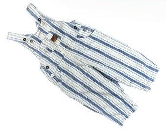 Stripe denim overalls baby boy 1990s 12-18 months blue white retro dungarees