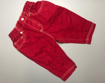 Vintage 1990s red trousers girl boy high waisted 6-9 months retro pants