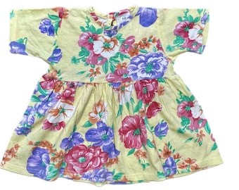 Vintage knalliges Blumen Sommer Kleid Baby Mädchen 6-9 Monate Retro