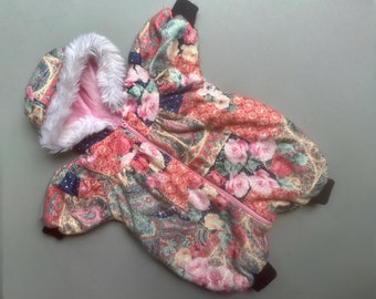 Vintage baby girl snowsuit 3-6 months 1990s cottage core pink Paisley retro thick ski suit