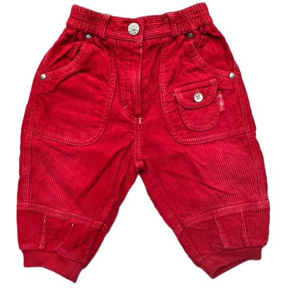 Vintage red corduroy trousers baby boy girl pants 6-9 months 1980s retro