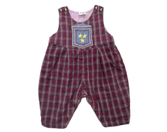 Vintage 1990s plaid overalls red blue 12-18 months baby boy girl